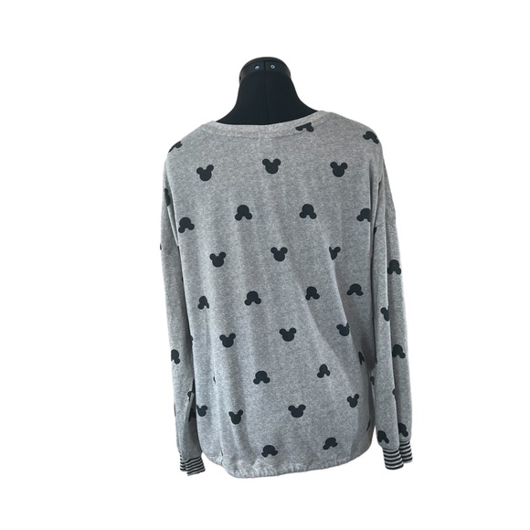 Disney Gray Mickey Mouse All Over Drawstring Bottom Lightweight Sweater Size M - Picture 5 of 7